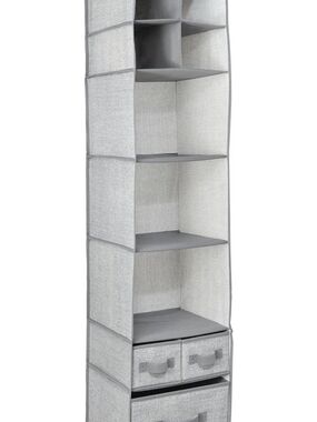 Fabric Hanging Organizer - Over Rod Storage - 7 Shelves/3 Removable Drawers